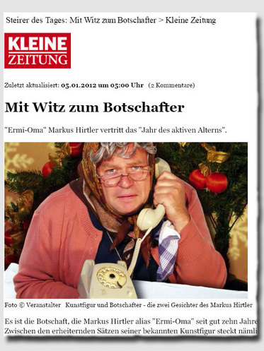 Mit Witz zum Botschafter: Headline & Bild, Steirer des Tages 5.1.2012 (© www.kleinezeitung.at)